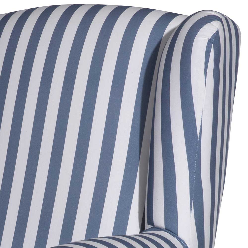 Wohnzimmer Sessel Streifen Taba in Blau und Weiß Gestell Eichefarben
