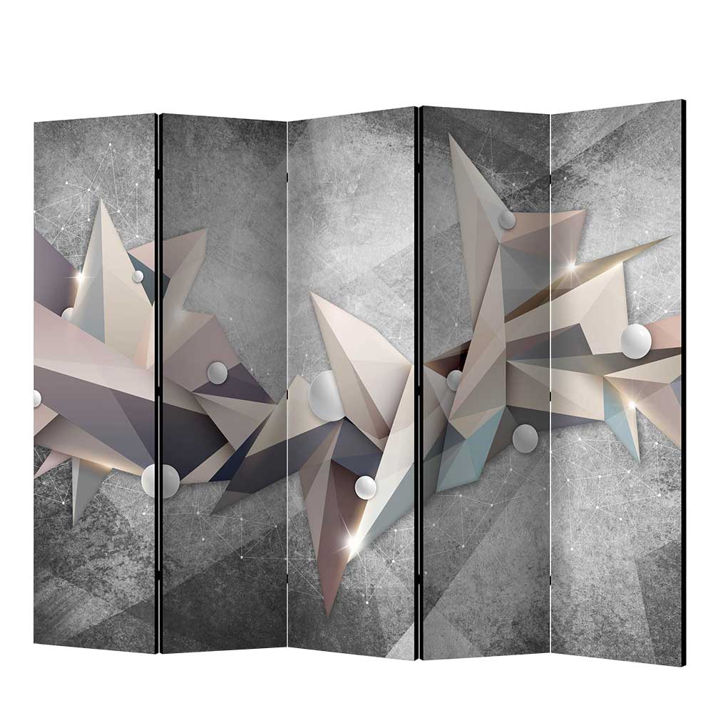 Raum Sichtschutz Saliara in Grau und Beige mit geometrischem Muster