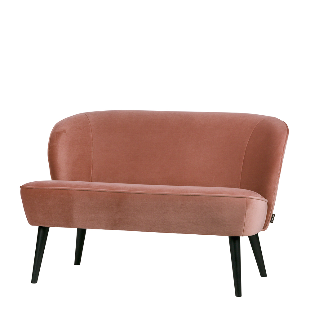 Couch Pierette aus Samt in Rosa und Massivholz in Schwarz