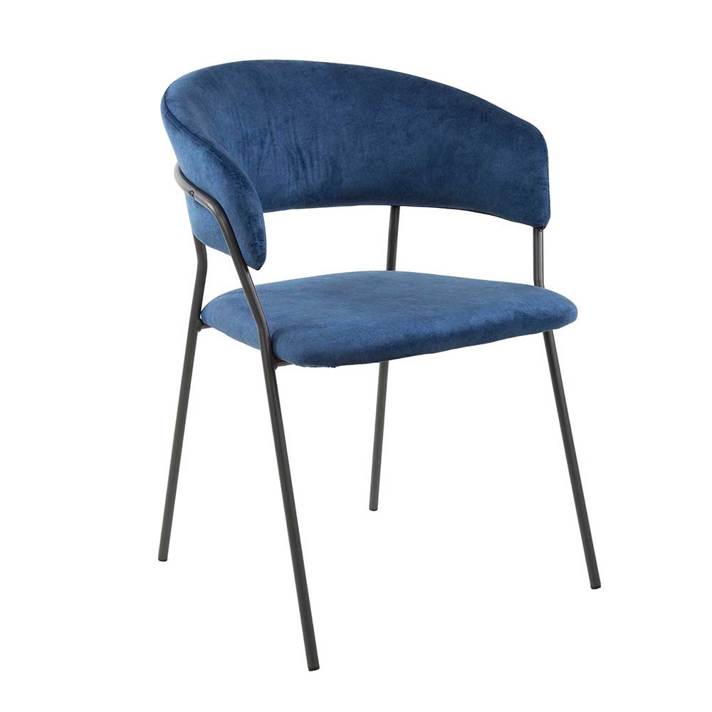 Blaue Esstisch Stühle Ovidio mit Armlehnen aus Samt und Metall (4er Set)
