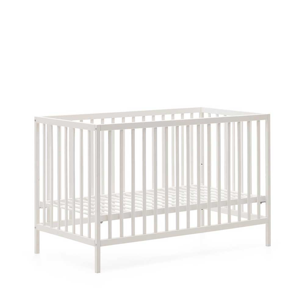 Weißes Baby Bett Aklemos aus Buche Massivholz lackiert