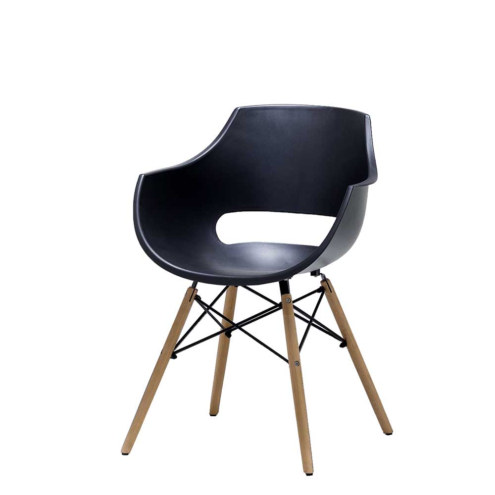 Stühle Praseida in Schwarz Kunststoff mit Massivholzgestell (4er Set)