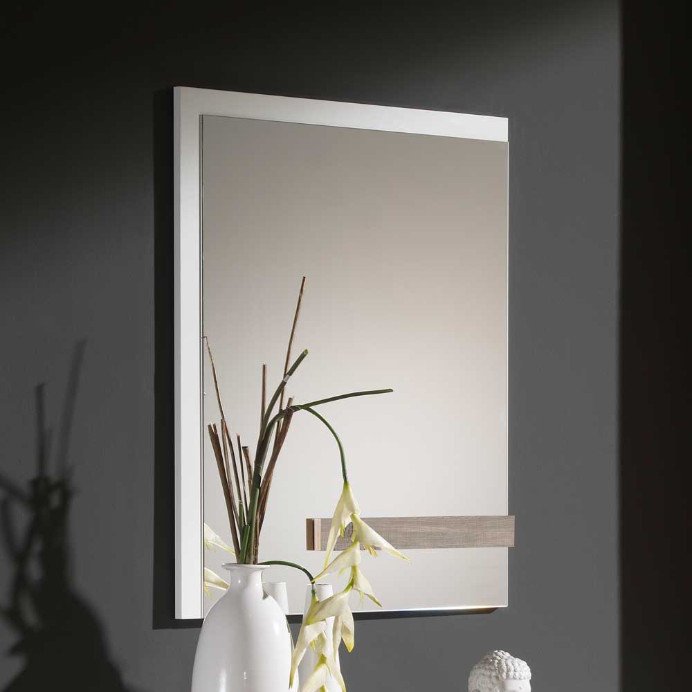 Spiegel und Flur Konsolentisch Pressin in Weiß Hochglanz und Eiche Sonoma (zweiteilig)