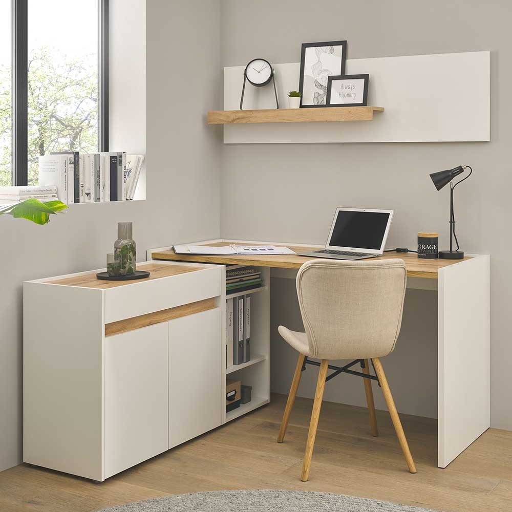 4-teiliges Büromöbel Set Rascian in Weiß und Wildeichefarben (vierteilig)