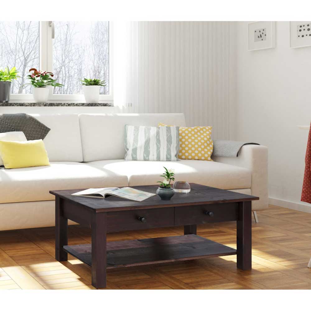 Landhausstil Wohnzimmer Tisch Seborgia in Braun aus Kiefer Massivholz