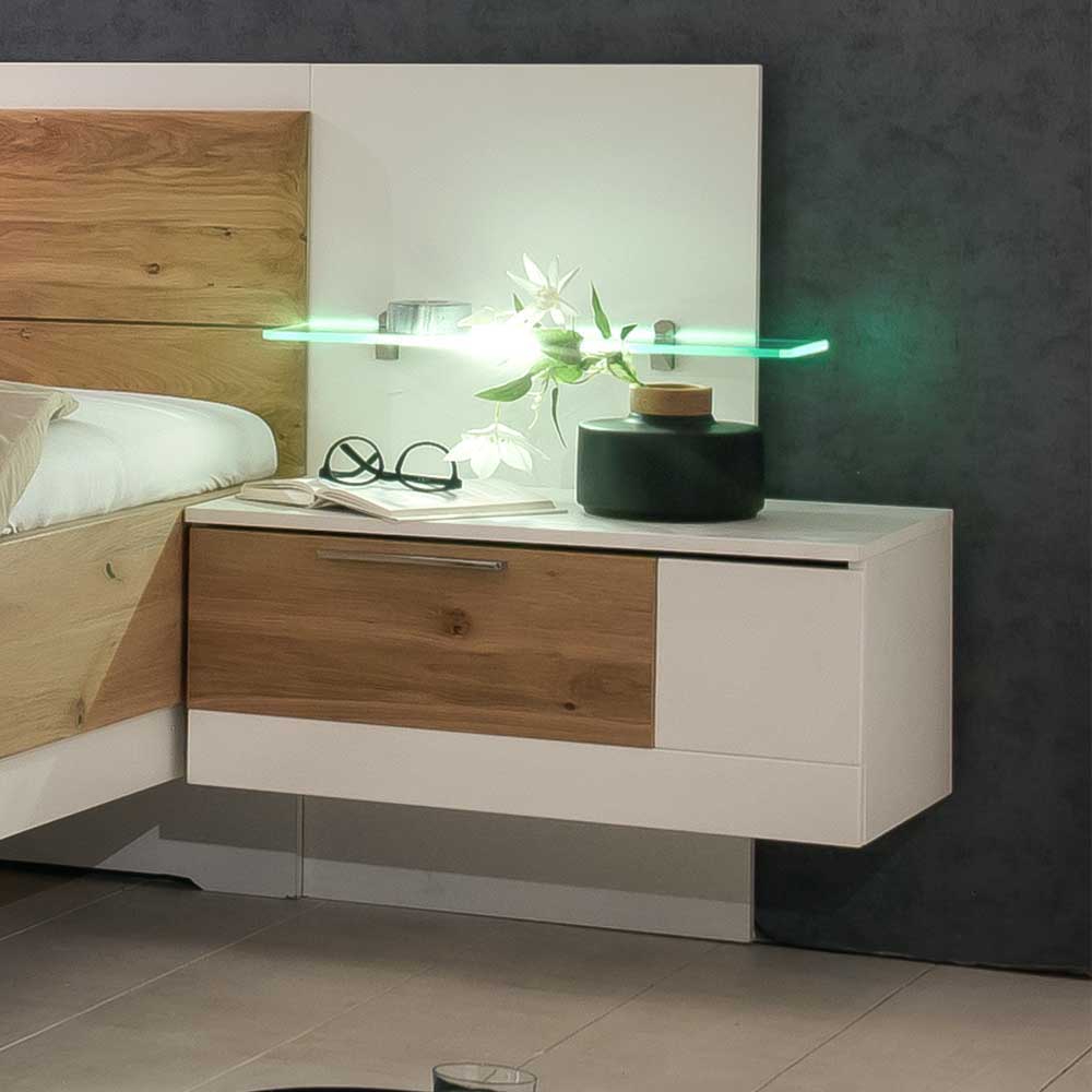 Komplettschlafzimmer Pelisor in Asteiche Bianco & Weiß mit LED (vierteilig)