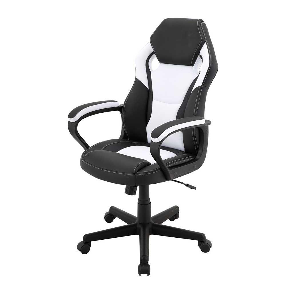 Gamer Stuhl Lezifa in Schwarz und Weiß mit gepolsterter Rückenlehne