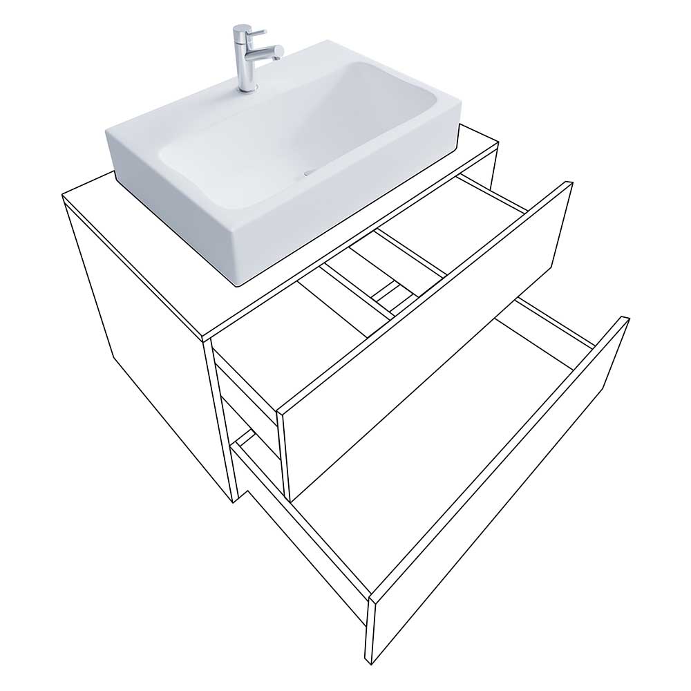 Badezimmer Schrank Lorencia mit Aufsatzwaschbecken in Weiß