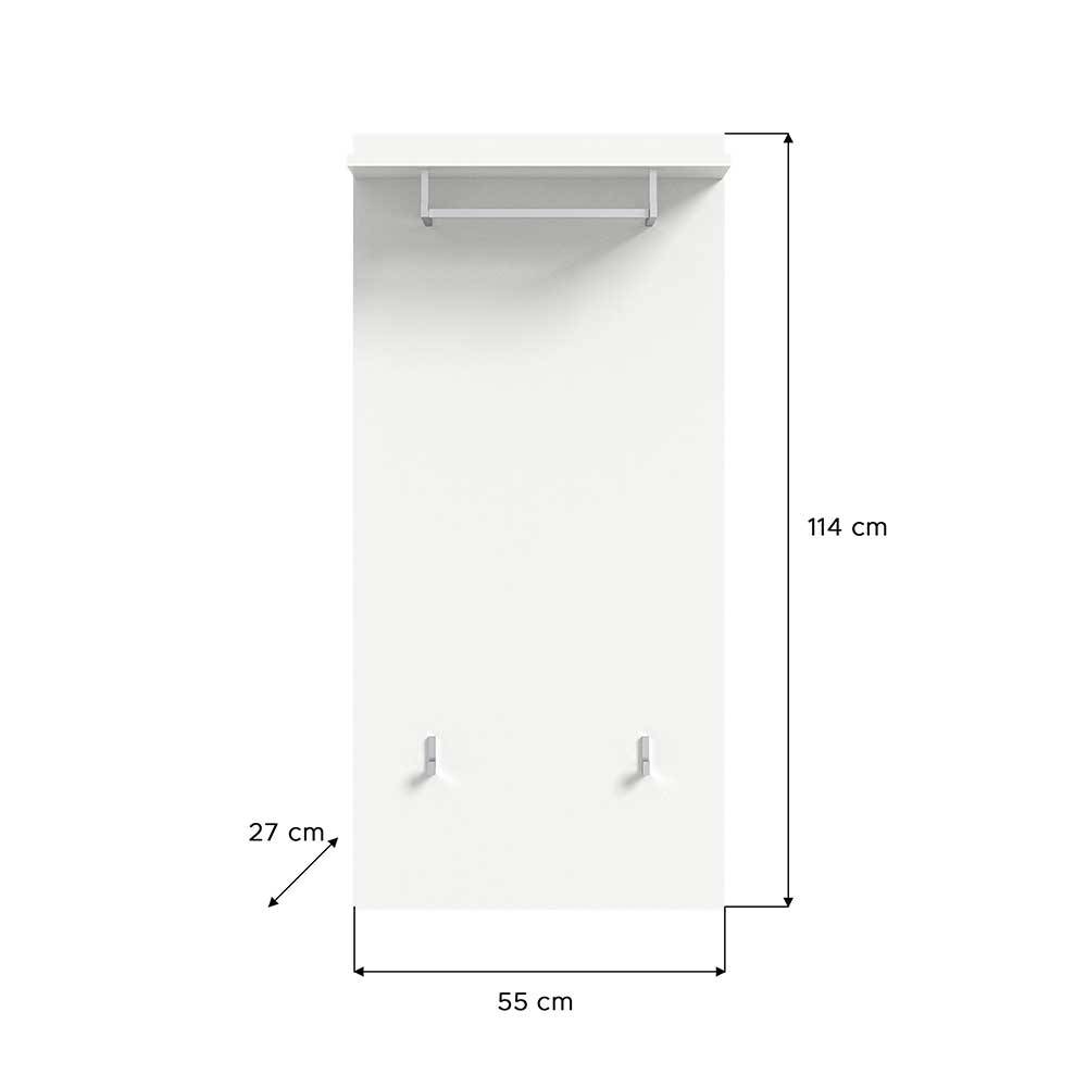 Garderobenpaneel Ampiano in Weiß 114 cm hoch - 55 cm breit
