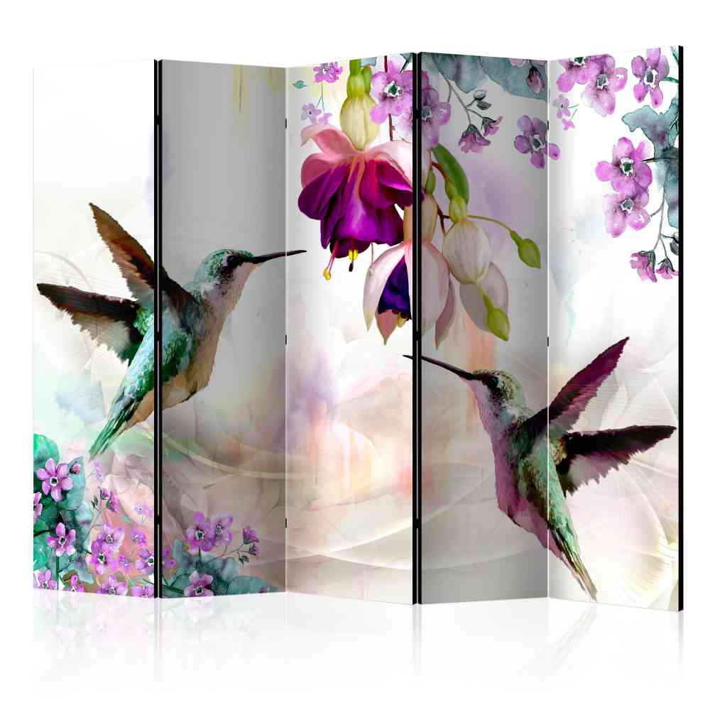 Wohnzimmer Trennwand Niridena mit Kolibri und Blüten 225 cm breit