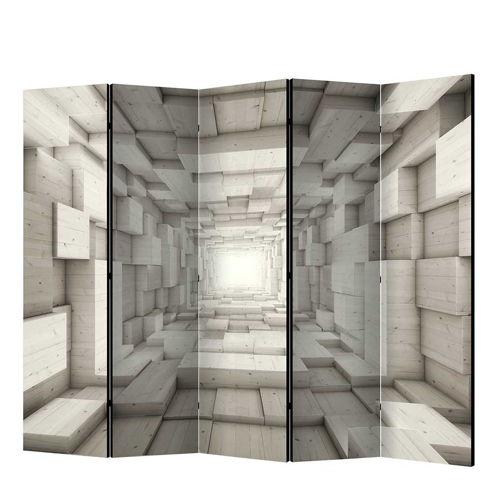 Trennwand Paravent Bremy mit Holzkisten Motiv 3D Optik aus Leinwand