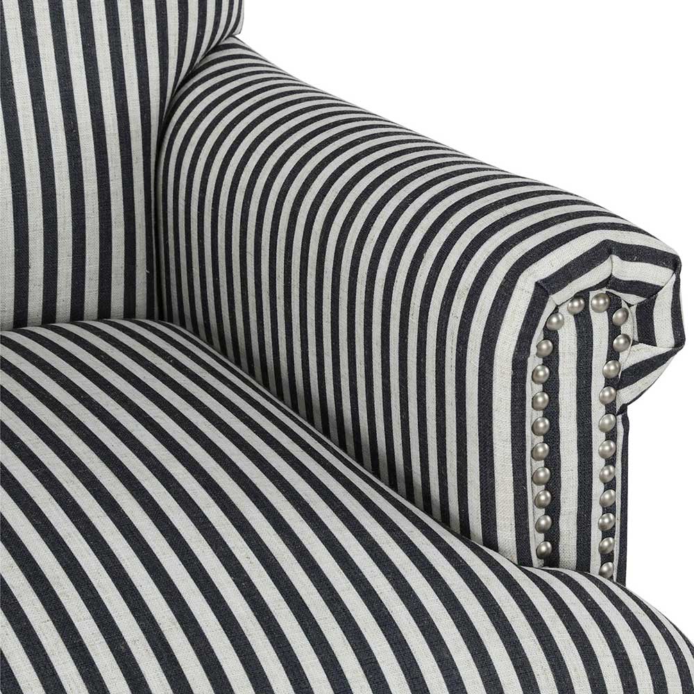 Landhausstil Sessel Claros in Schwarz und Weiß mit Streifenmuster