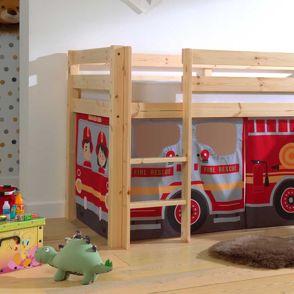 Feuerwehr Kinderbett Yocha mit Vorhang Set und Rutsche