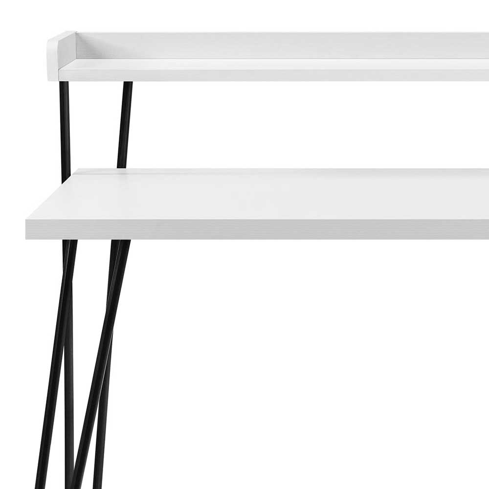 Retrostil Schreibtisch Flyma in Weiß und Schwarz 114 cm breit