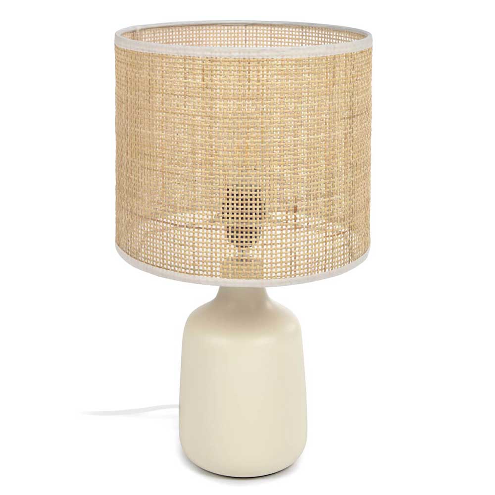 Skandi Design Tischlampe und Keramik Bambus Geflecht Cador aus