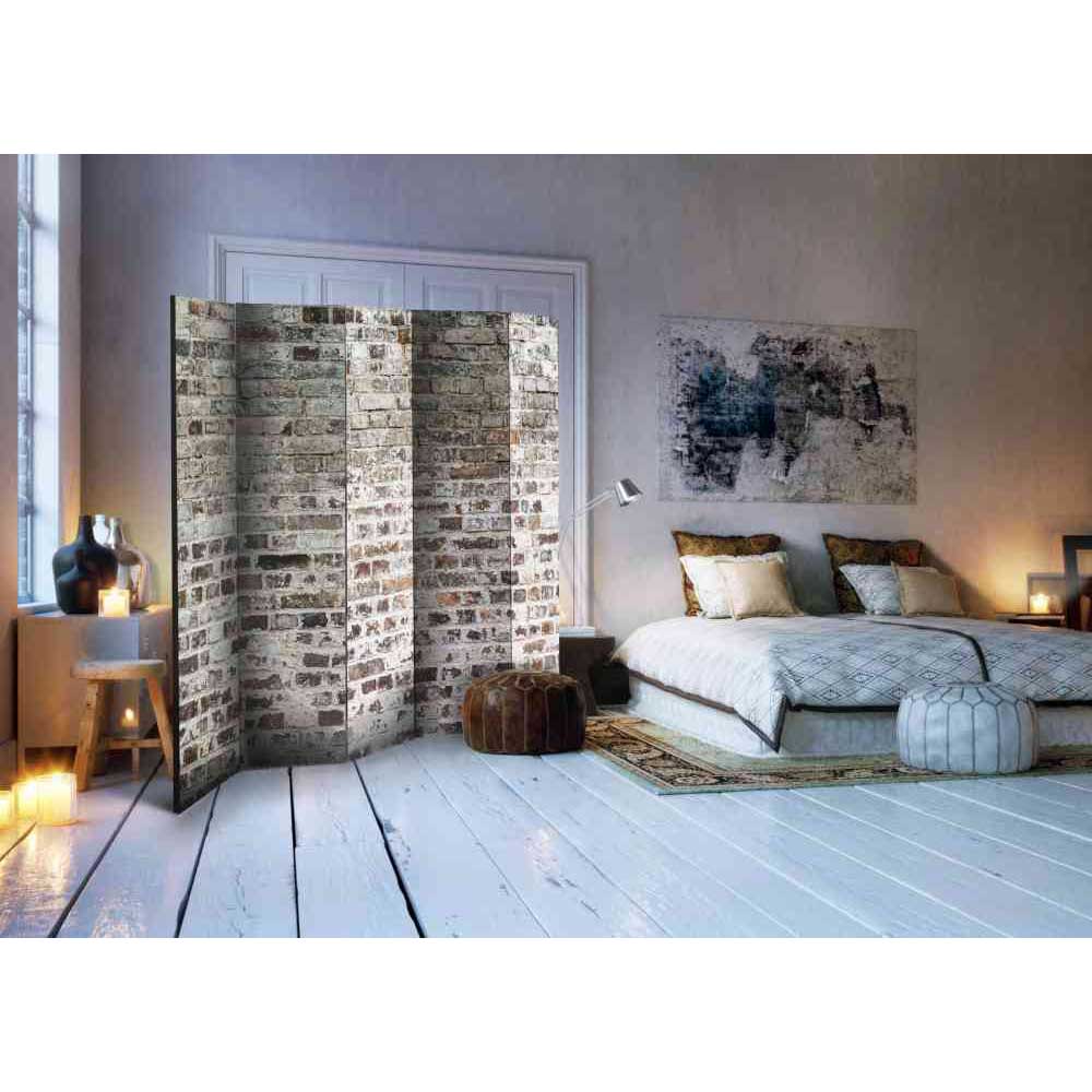 Moderner Raumteilerparavent Yaniz aus Leinwand mit Mauer-Motiv