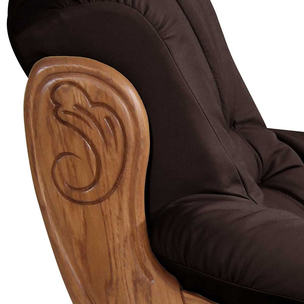 Wohnzimmer Sessel Mulaku aus Echtleder und Eiche Massivholz