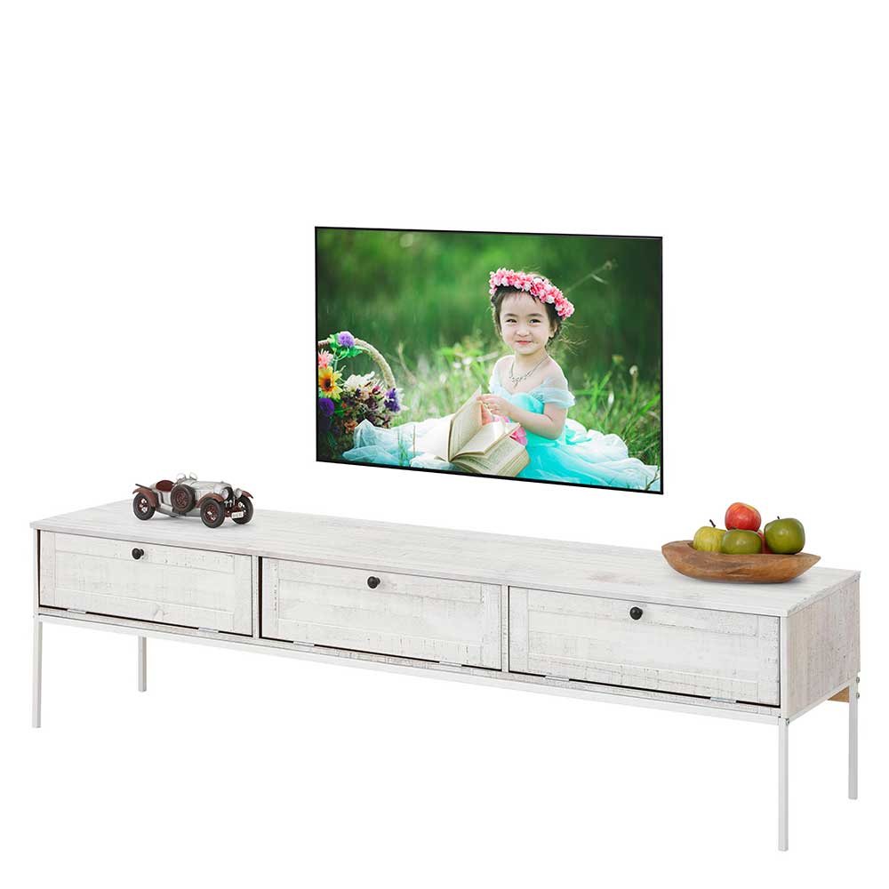 TV Board Wareva aus Kiefer Massivholz in Cremefarben