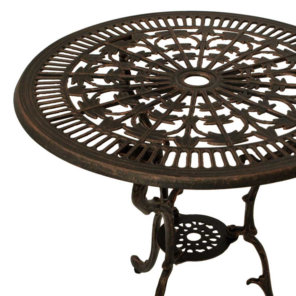 Runder Gartentisch Greeno im Vintage Design aus Metall in Bronzefarben