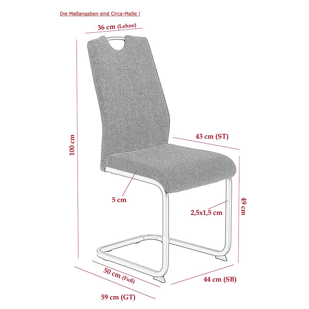 Esstisch Stühle Regina mit Gestell aus Metall 49 cm Sitzhöhe (Set)