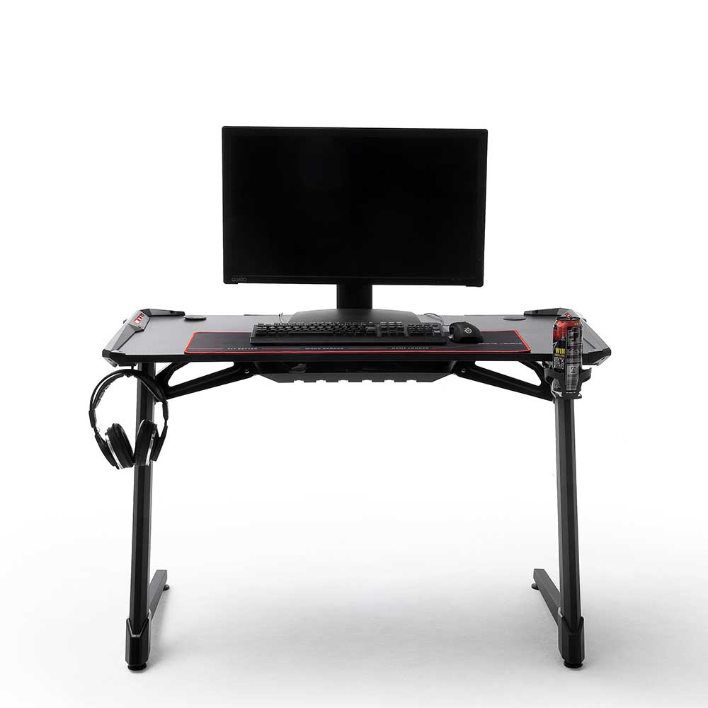 Computer Schreibtisch Cessey in Schwarz mit LED Beleuchtung