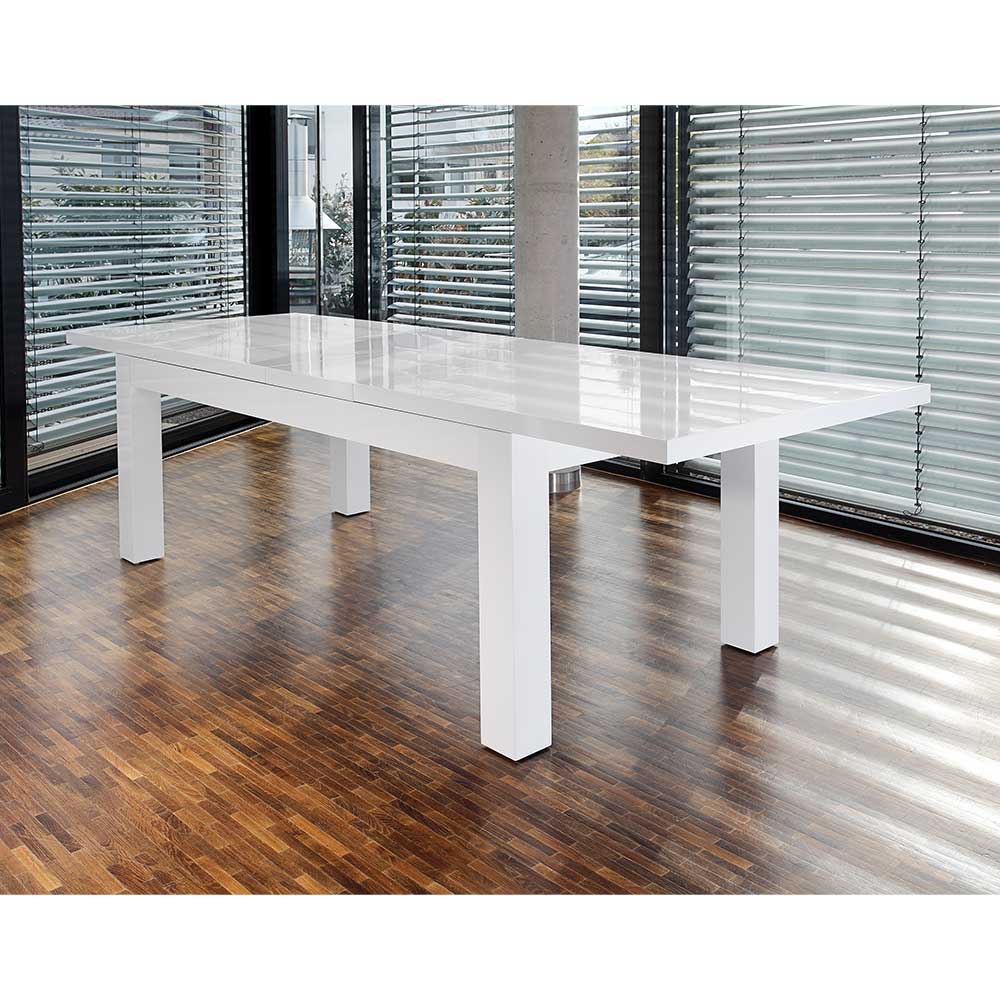 Design Essgruppe Traly in Weiß Hochglanz mit ausziehbarem Tisch (fünfteilig)