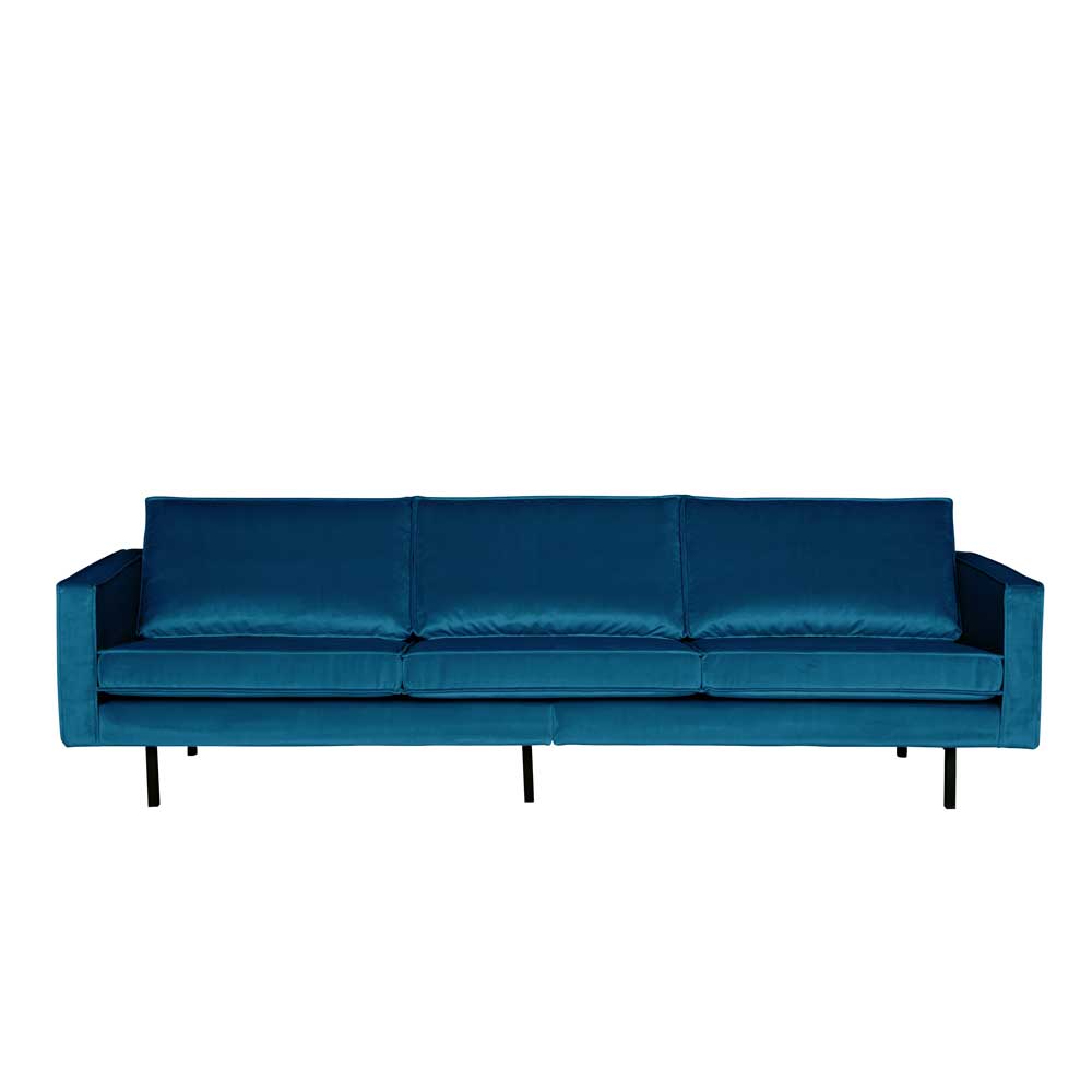 Retro Couch Domago in Blau mit Samtbezug
