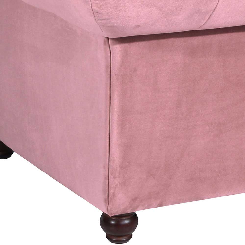 Rosa Chesterfield Zweisitzer Couch Delurian aus Samtvelours 196 cm breit
