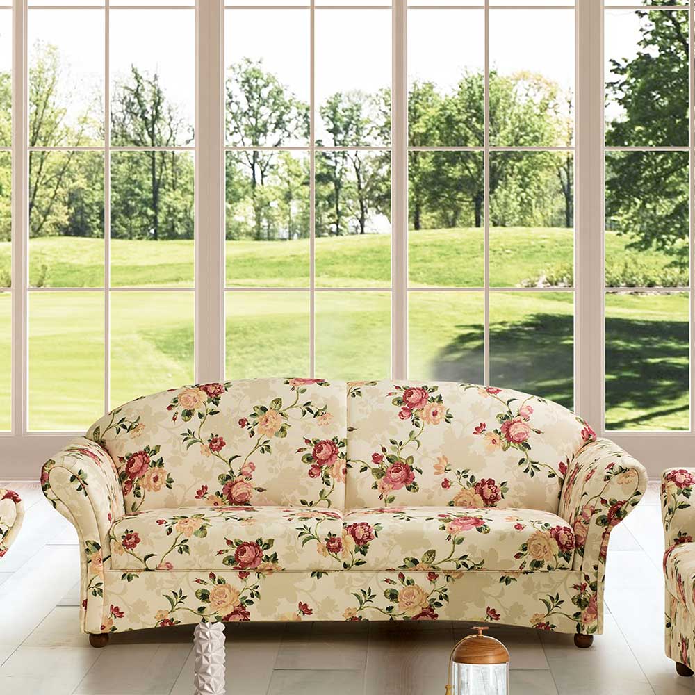 Wohnzimmer Sofa Marcs mit Rosen Motiv im Landhausstil