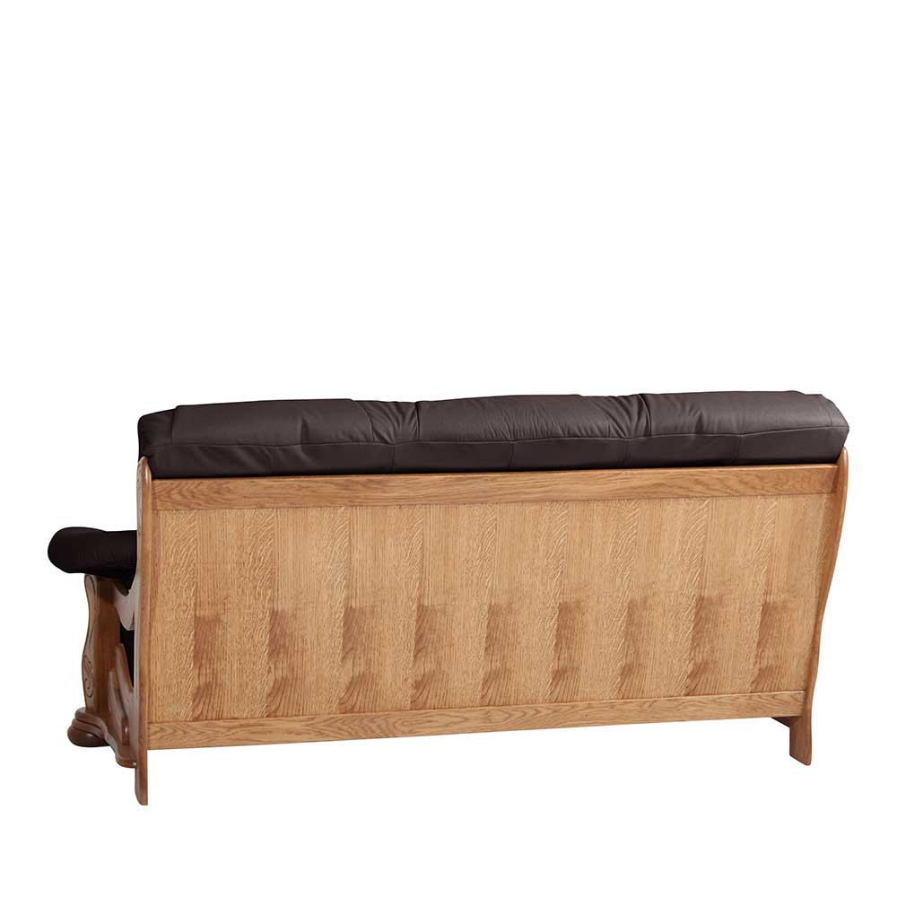 Leder Sofa mit Eiche Rahmen Mulaku im rustikalen Stil Made in Germany