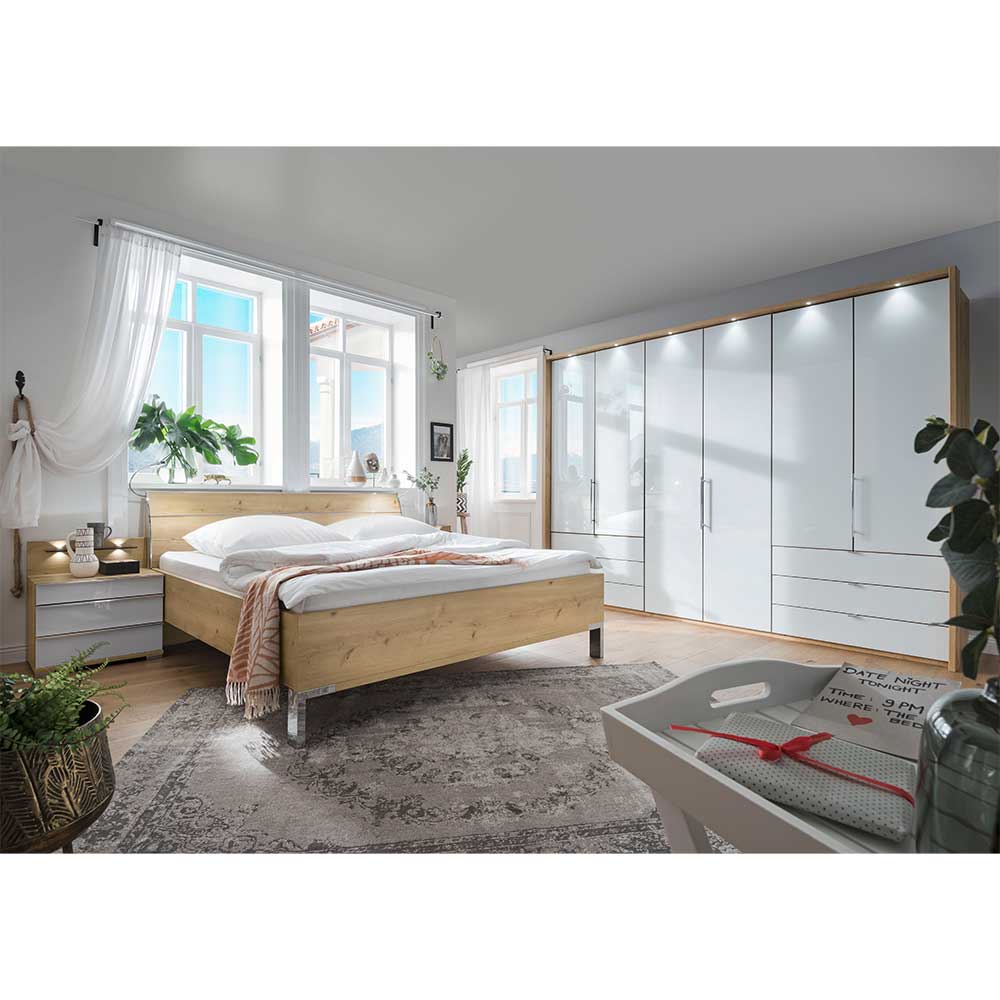 Schlafzimmer Möbel Set Waluva in Weiß und Eiche Bianco (vierteilig)