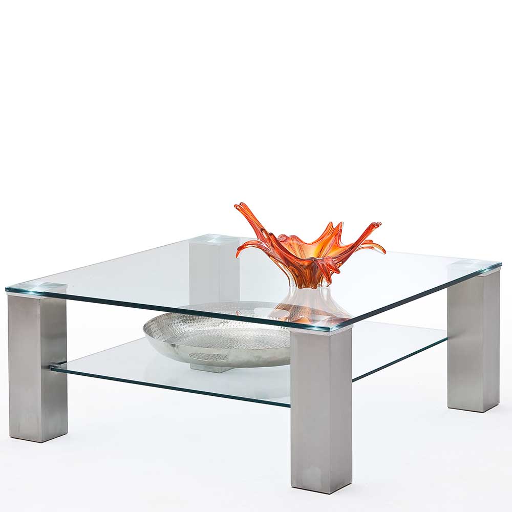 Glas Wohnzimmertisch Mialanuro mit 4-Fußgestell aus Metall modern