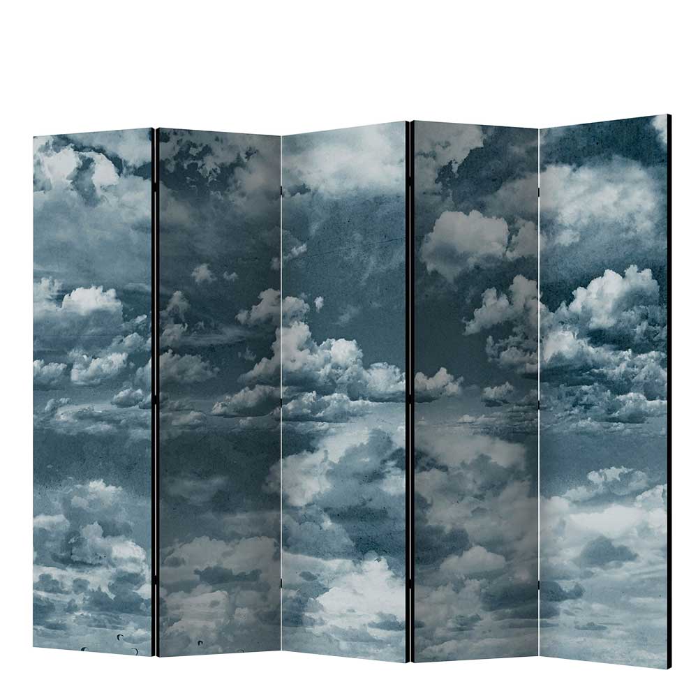 Raumteiler Anela mit Himmel und Wolken Motiv aus Leinwand und Fichtenholz