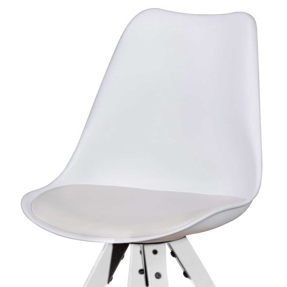 Esszimmerstühle Glamour in Weiß Kunststoff mit Massivholzgestell (2er Set)