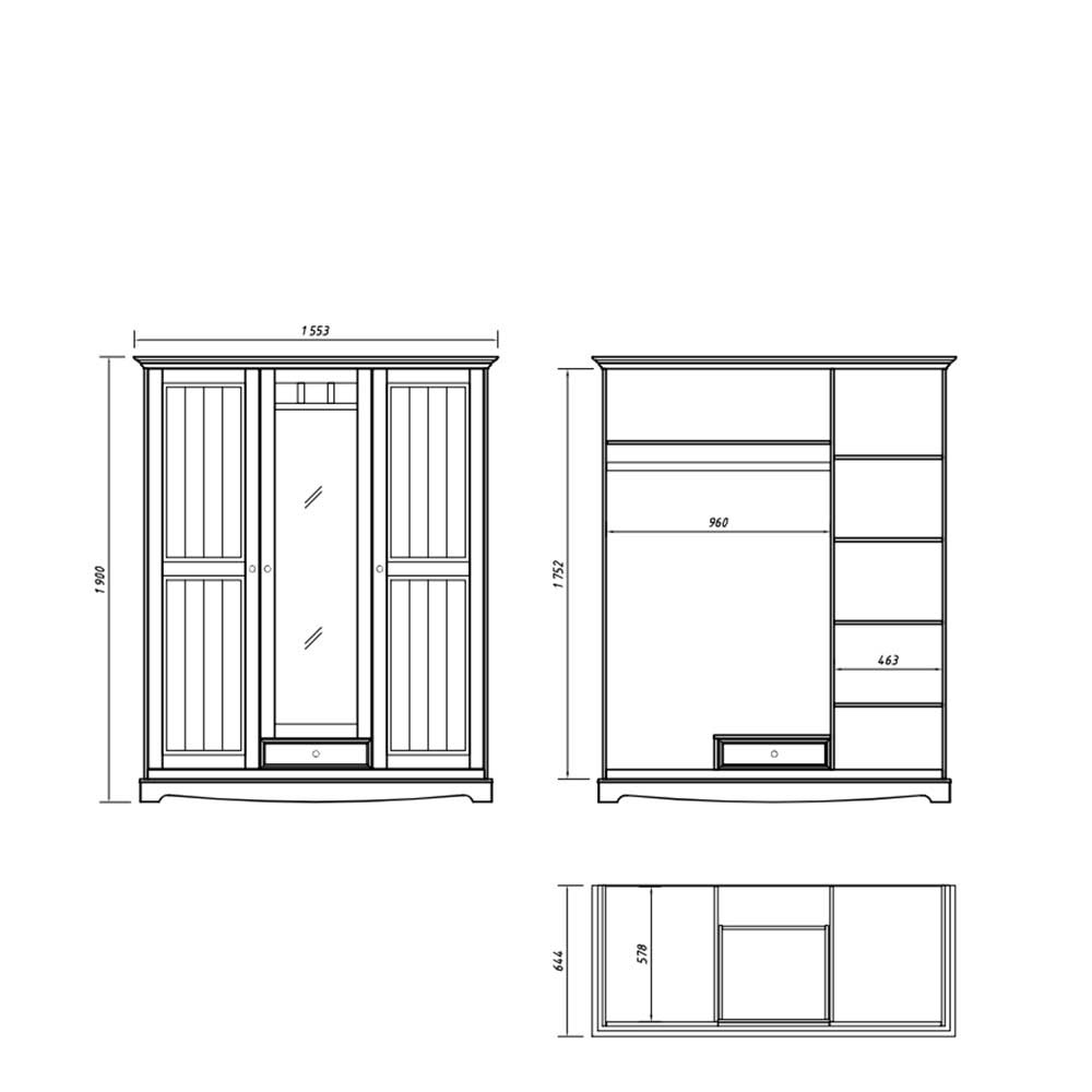 Landhausstil Kleiderschrank Massivholz Vomano in Weiß mit Spiegeltür