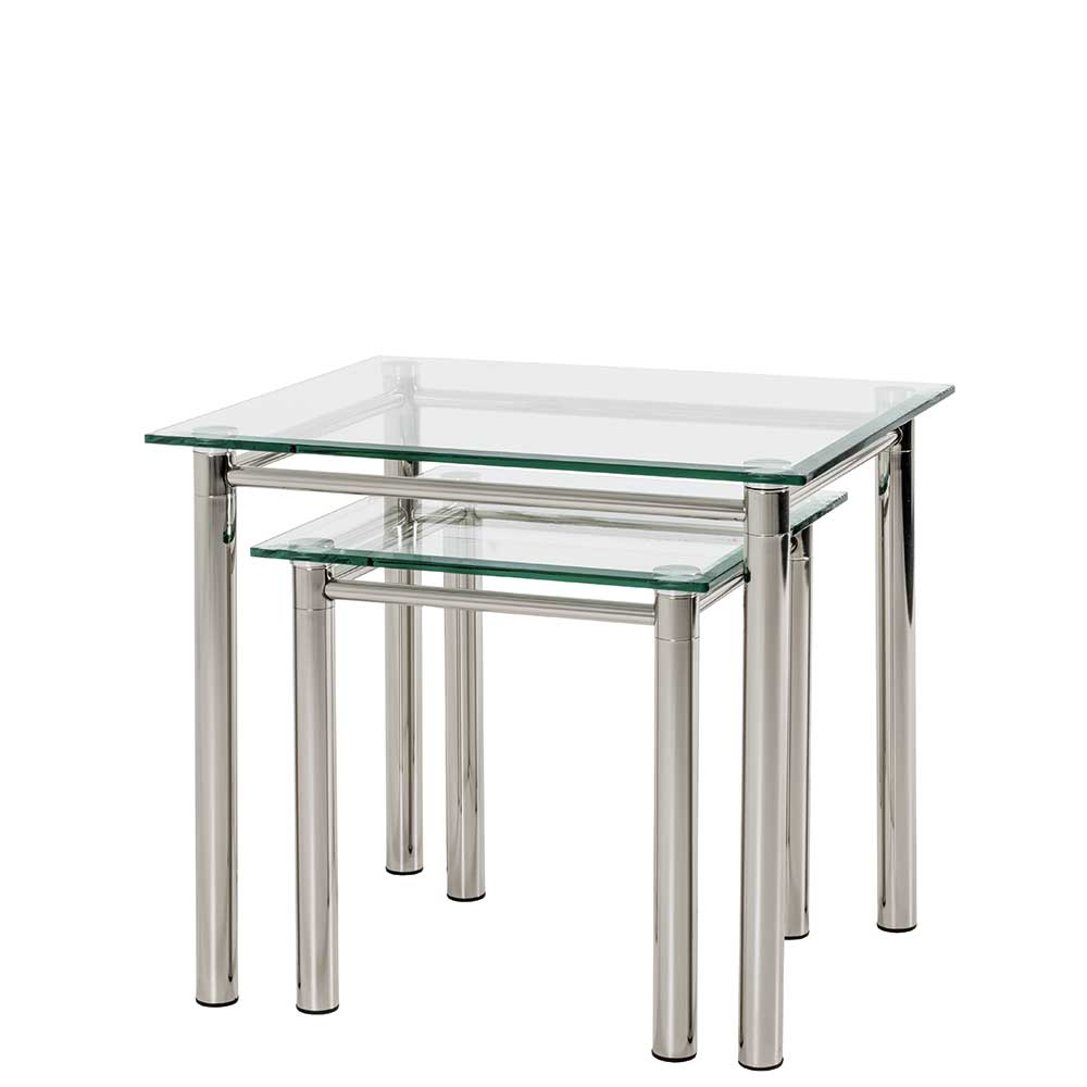 Glastisch Set Inga mit Klarglasplatten und verchromten 4-Fußgestellen (zweiteilig)