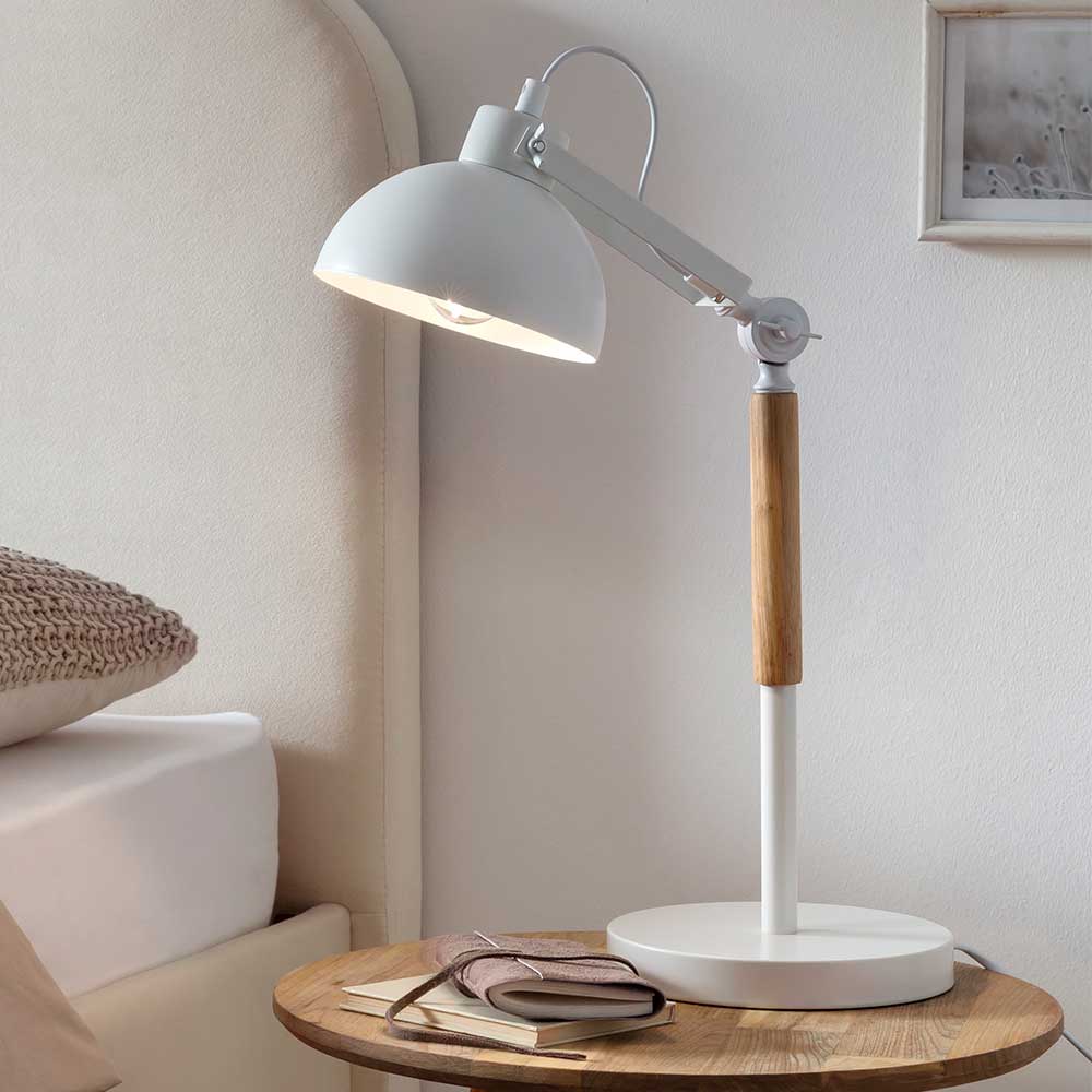 Lampe im Skandi Design Occitan in Weiß und Holz Naturfarben