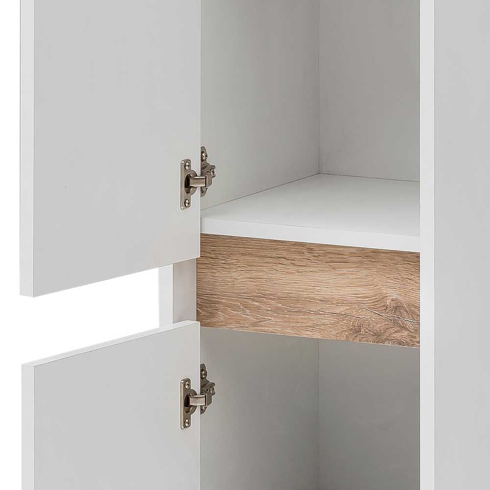Badezimmerschrank Rancus in Weiß und Wildeiche Optik 165 cm hoch