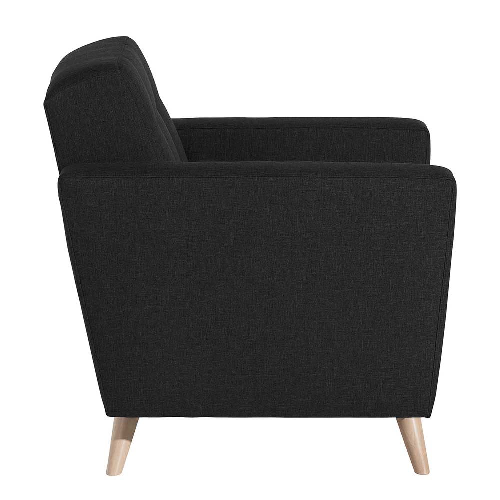 Schwarzer Sessel Barlad aus Flachgewebe und Buche Massivholz mit Federkern