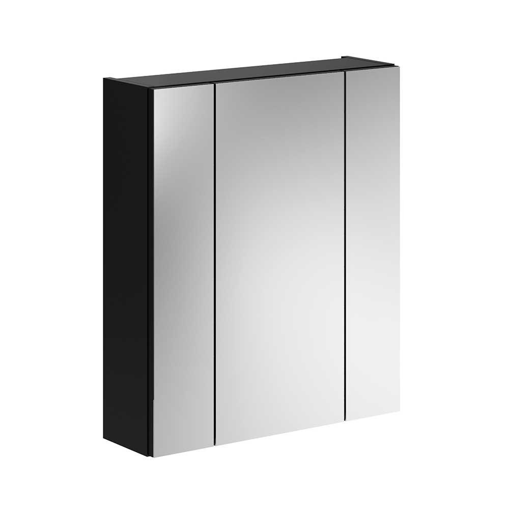 60 cm Bad Spiegelschrank Reggio in Schwarz mit 3 Türen