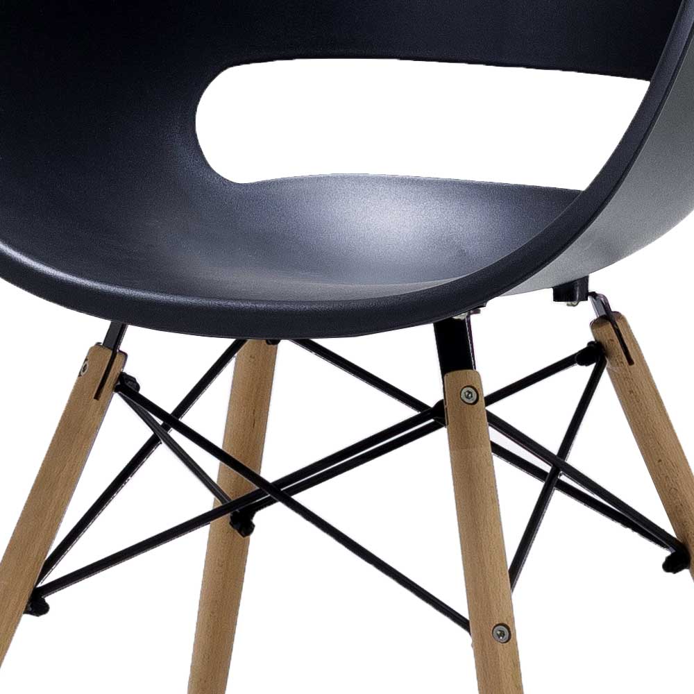 Stühle Praseida in Schwarz Kunststoff mit Massivholzgestell (4er Set)