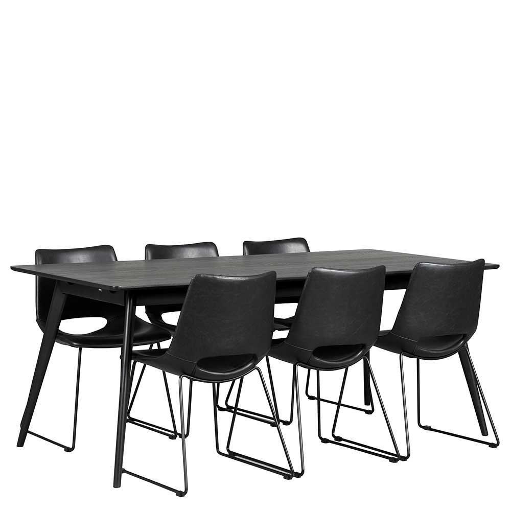 Küchen Sitzgruppe Trasmina in Schwarz mit 6 Stühlen (siebenteilig)