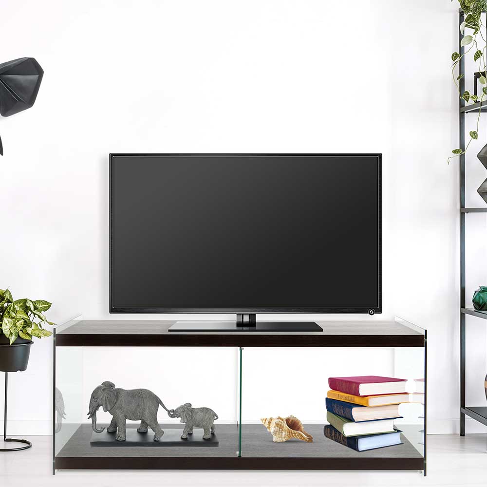 TV Möbel Hisa in Walnussfarben mit Glaswangen
