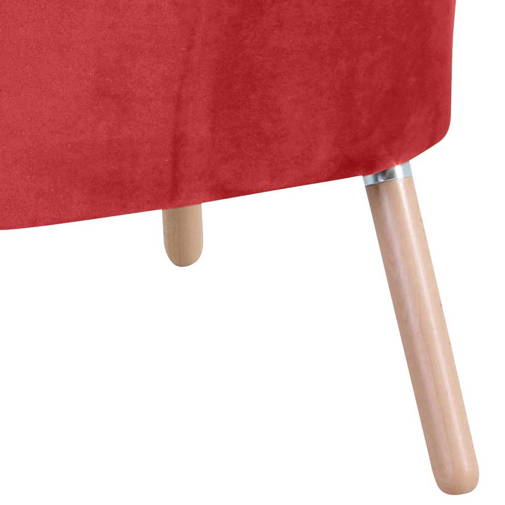 Sessel Samt Rot Desancto im Retrostil mit Vierfußgestell aus Holz