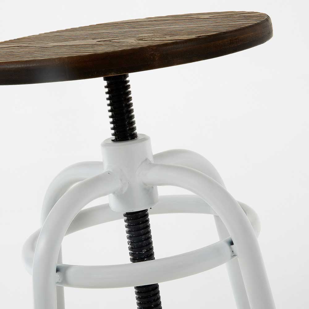 Arbeitshocker Cengura in Weiß Stahl mit rundem Holzsitz (2er Set)