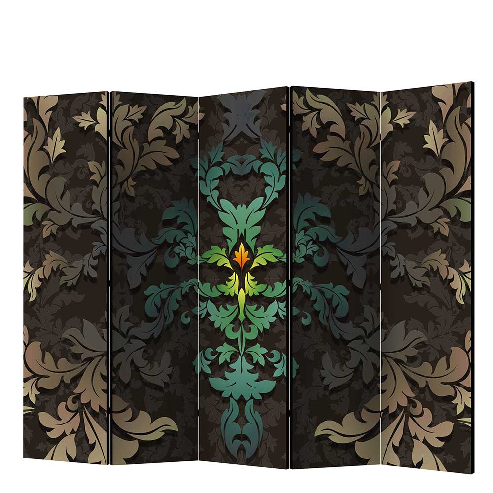 Wandschirm Nadals in Schwarz Bunt mit floralem Muster