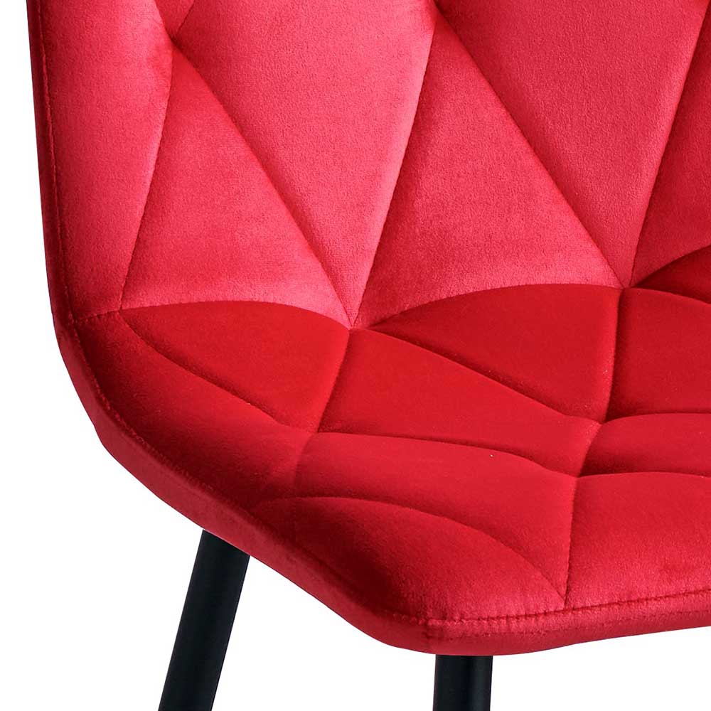 Rote Esstisch Stühle Tyramus aus Samt und Metall (4er Set)