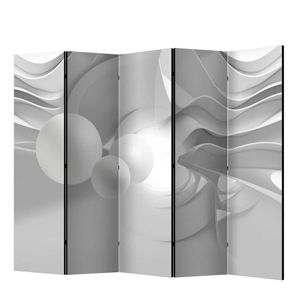 XL Paravent Gravura in Hellgrau und Weiß aus fünf Elementen