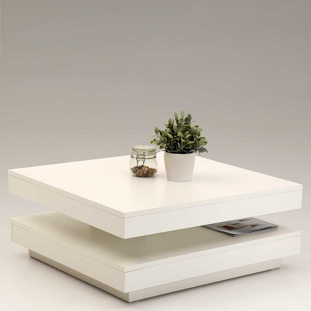 Weißer Sofatisch Tisanti mit drehbarer Tischplatte quadratisch