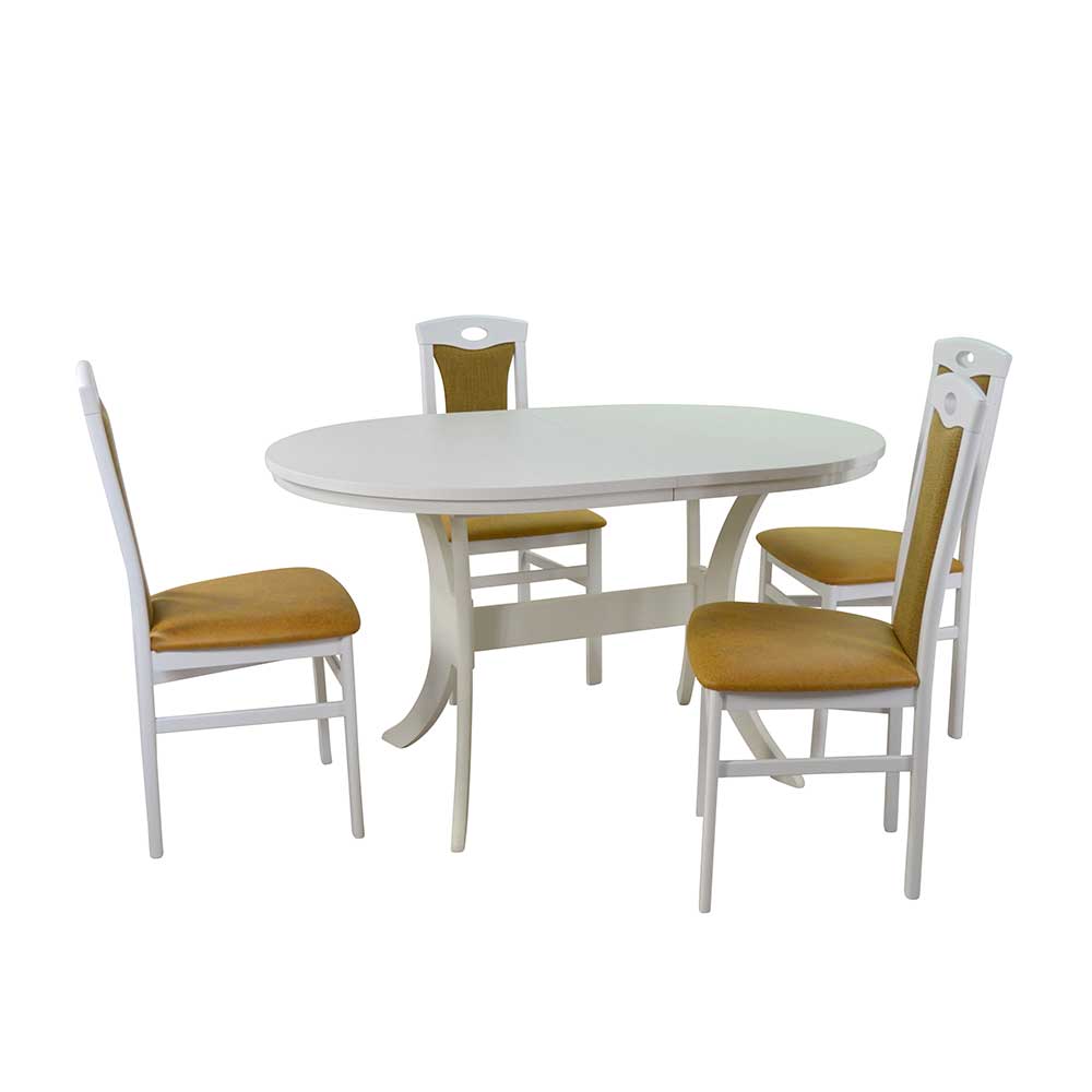 Küchen Essgruppe Wenilema mit vier Stühlen in Weiß & Ocker Gelb (fünfteilig)